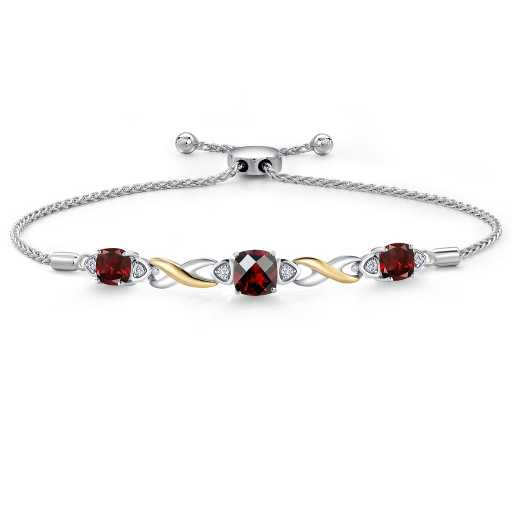 Garnet-Checkerboard - January_Bracelet in 925 Sterling Silver and 10K Yellow Gold