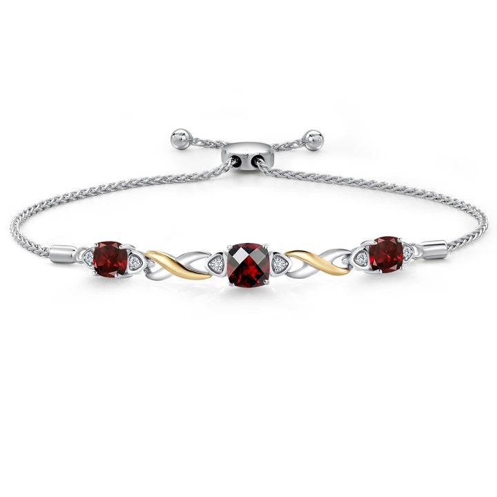 Garnet-Checkerboard - January_Bracelet in 925 Sterling Silver and 10K Yellow Gold