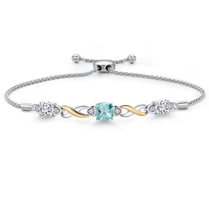 Sky Blue Topaz-Checkerboard - November_Bracelet in 925 Sterling Silver and 10K Yellow Gold