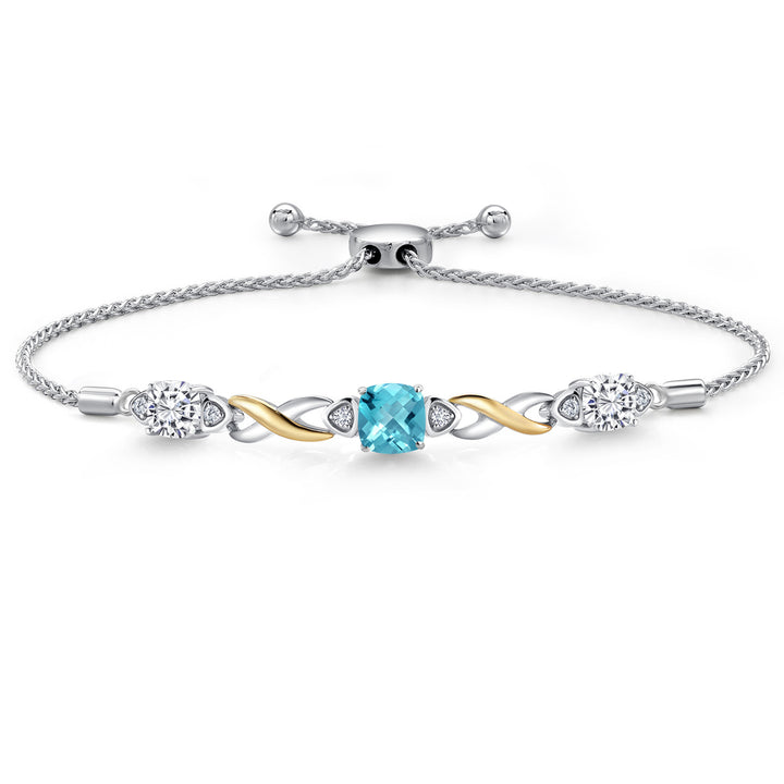 Swiss Blue Topaz-Checkerboard - November_Bracelet in 925 Sterling Silver and 10K Yellow Gold
