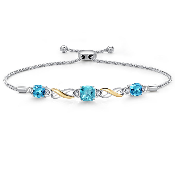Swiss Blue Topaz-Checkerboard - November_Bracelet in 925 Sterling Silver and 10K Yellow Gold