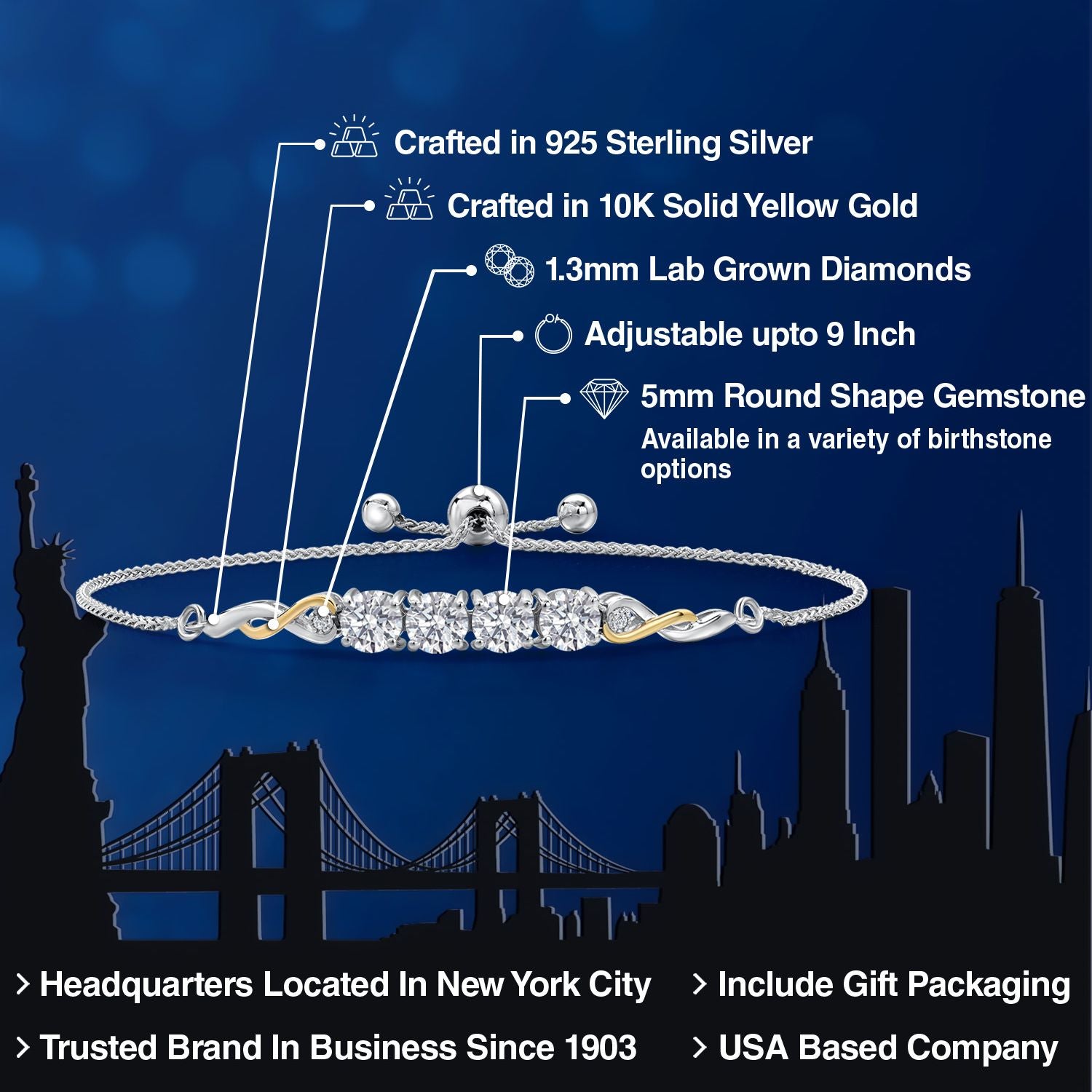 Bracelet in 925 Sterling Silver and 10K Yellow Gold