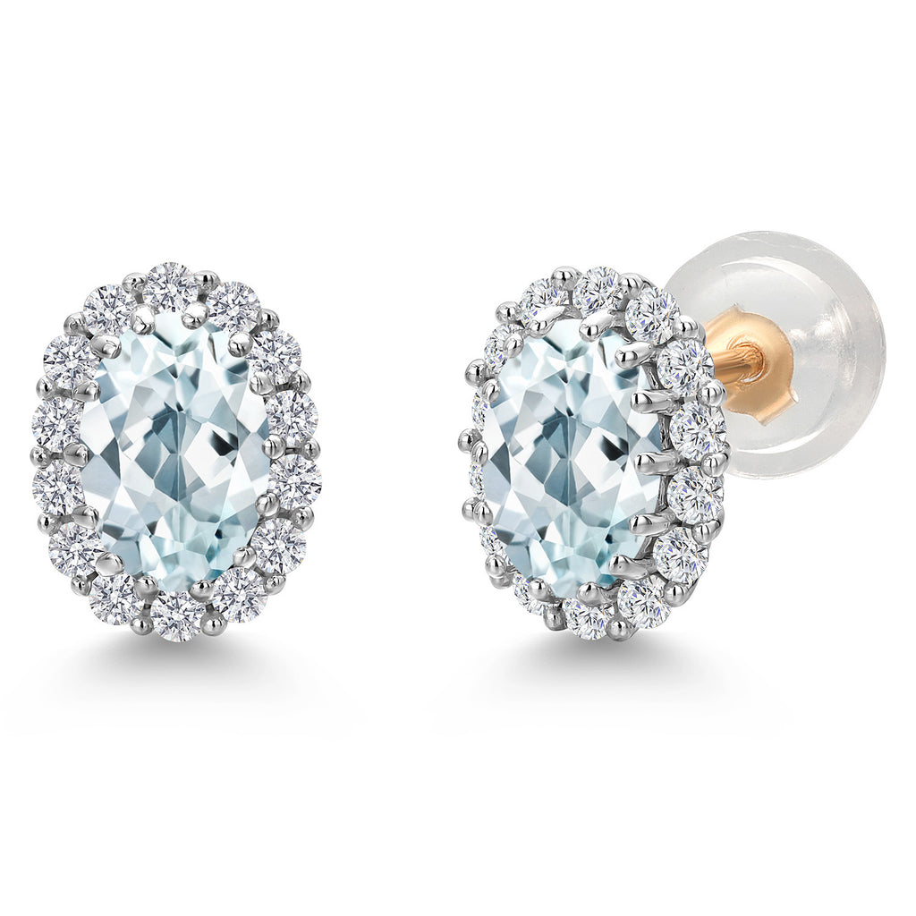 Aquamarine - March_Earrings in 925 Sterling Silver and 10K Yellow Gold
