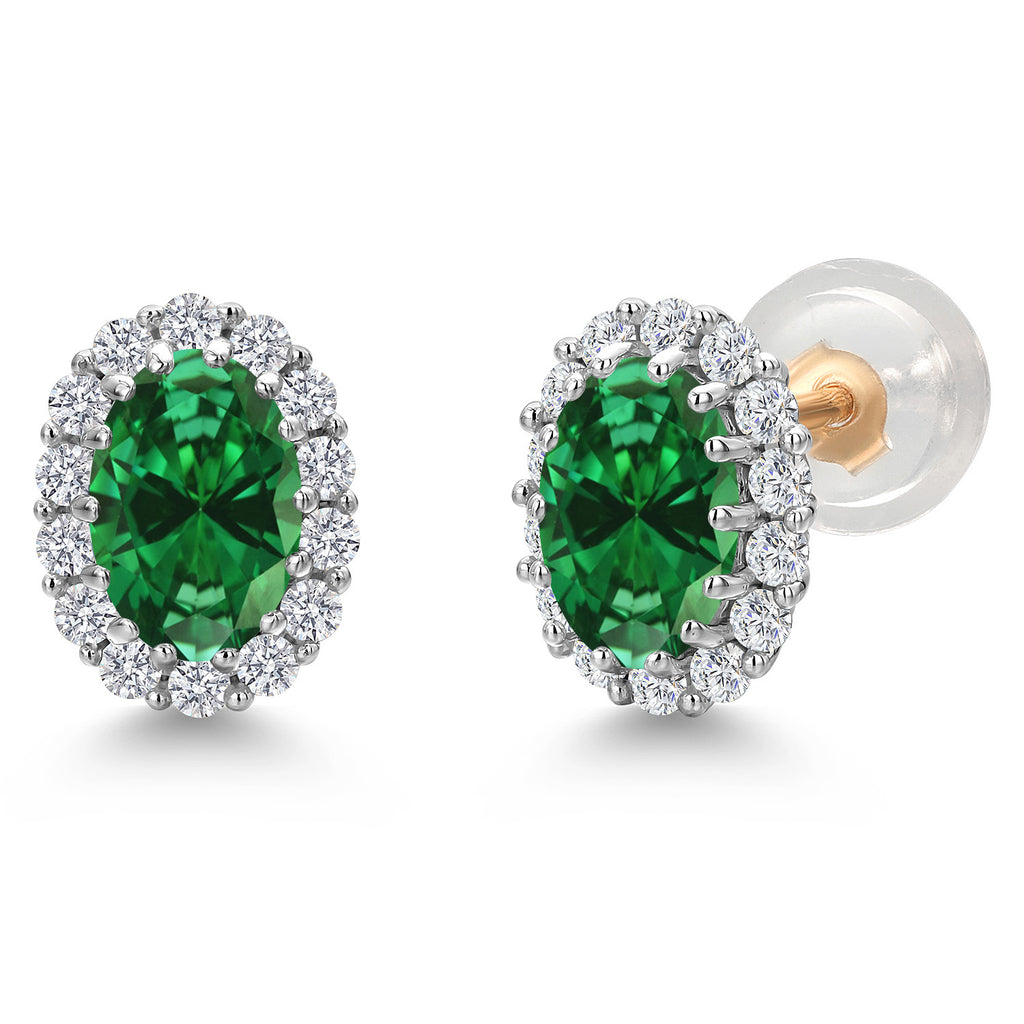 Created Emerald - May_Earrings in 925 Sterling Silver and 10K Yellow Gold