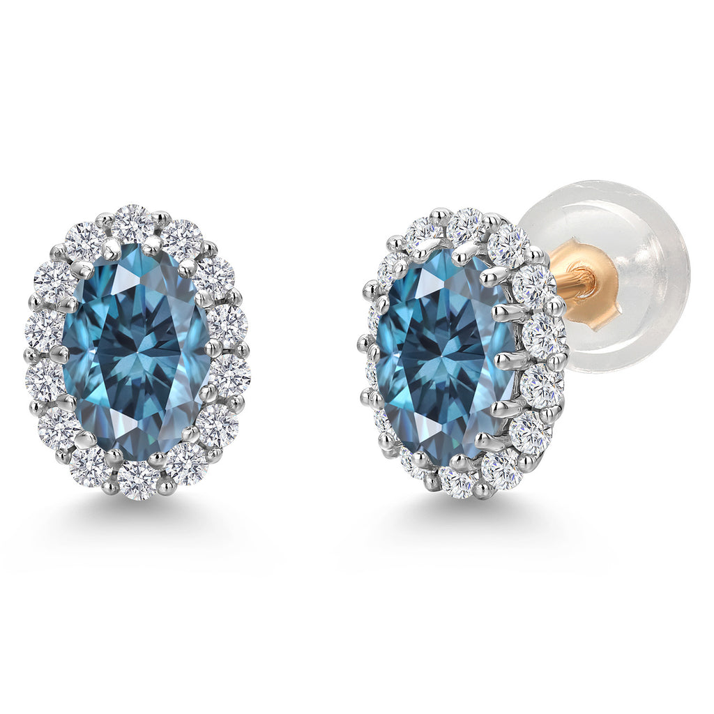 Persian Blue Moissanite - April_Earrings in 925 Sterling Silver and 10K Yellow Gold