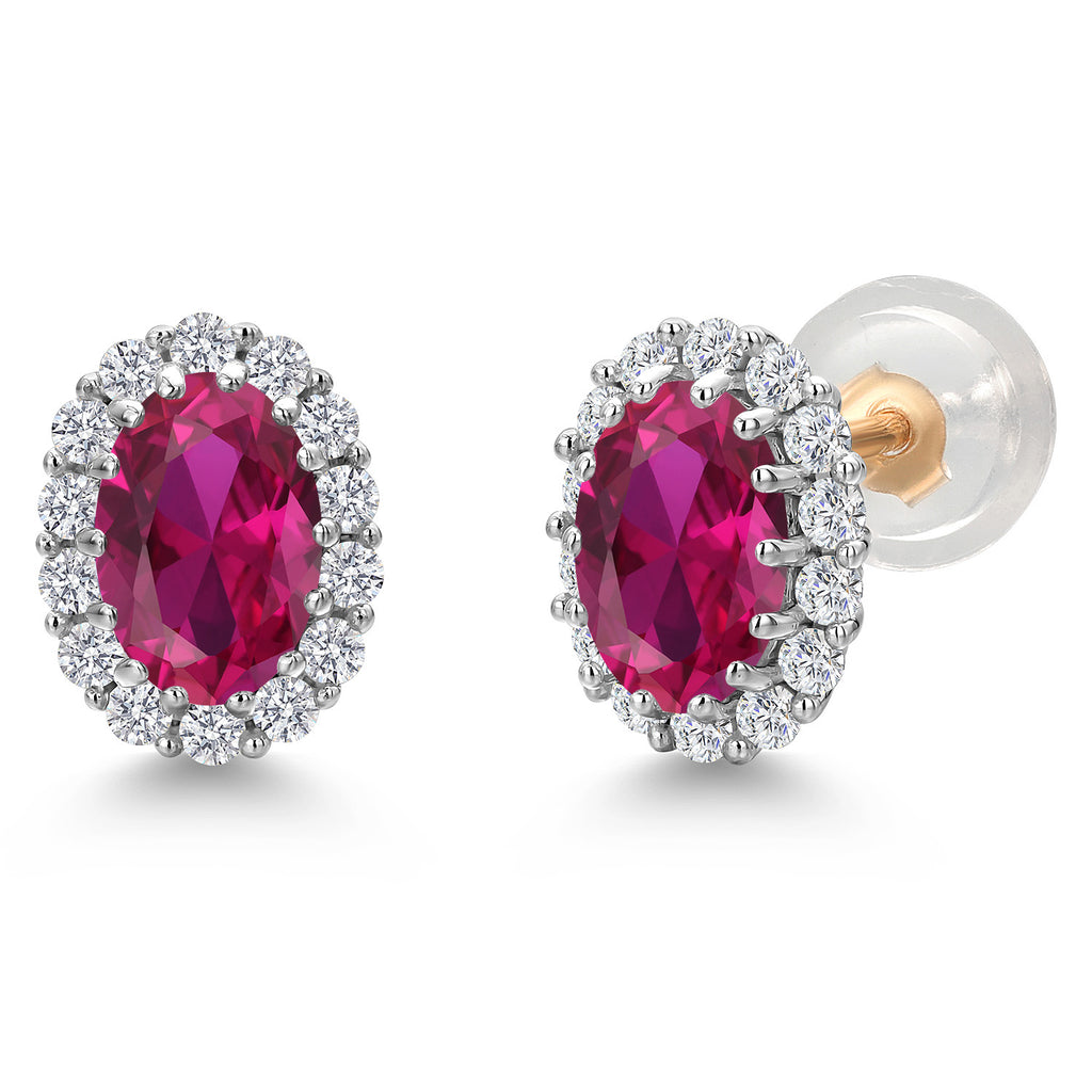 Created Ruby - July_Earrings in 925 Sterling Silver and 10K Yellow Gold