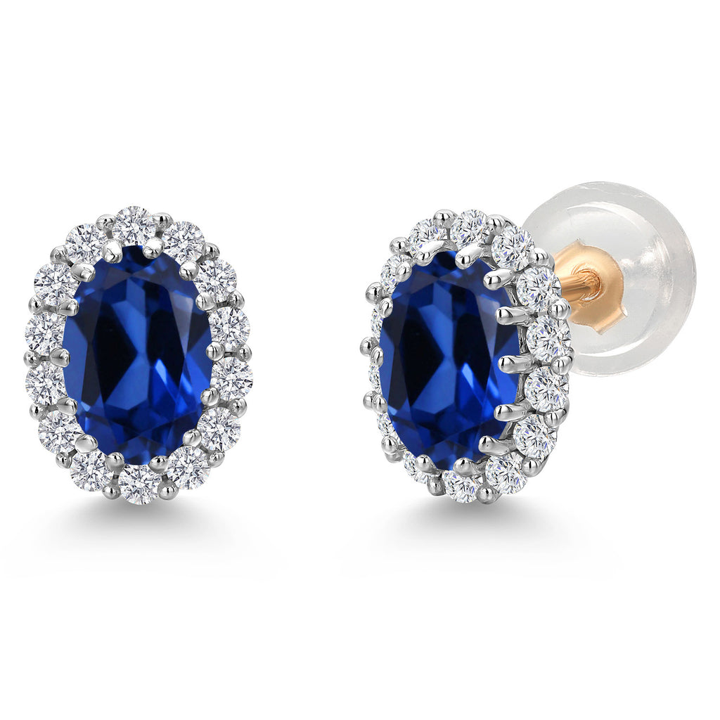 Created Sapphire - September_Earrings in 925 Sterling Silver and 10K Yellow Gold