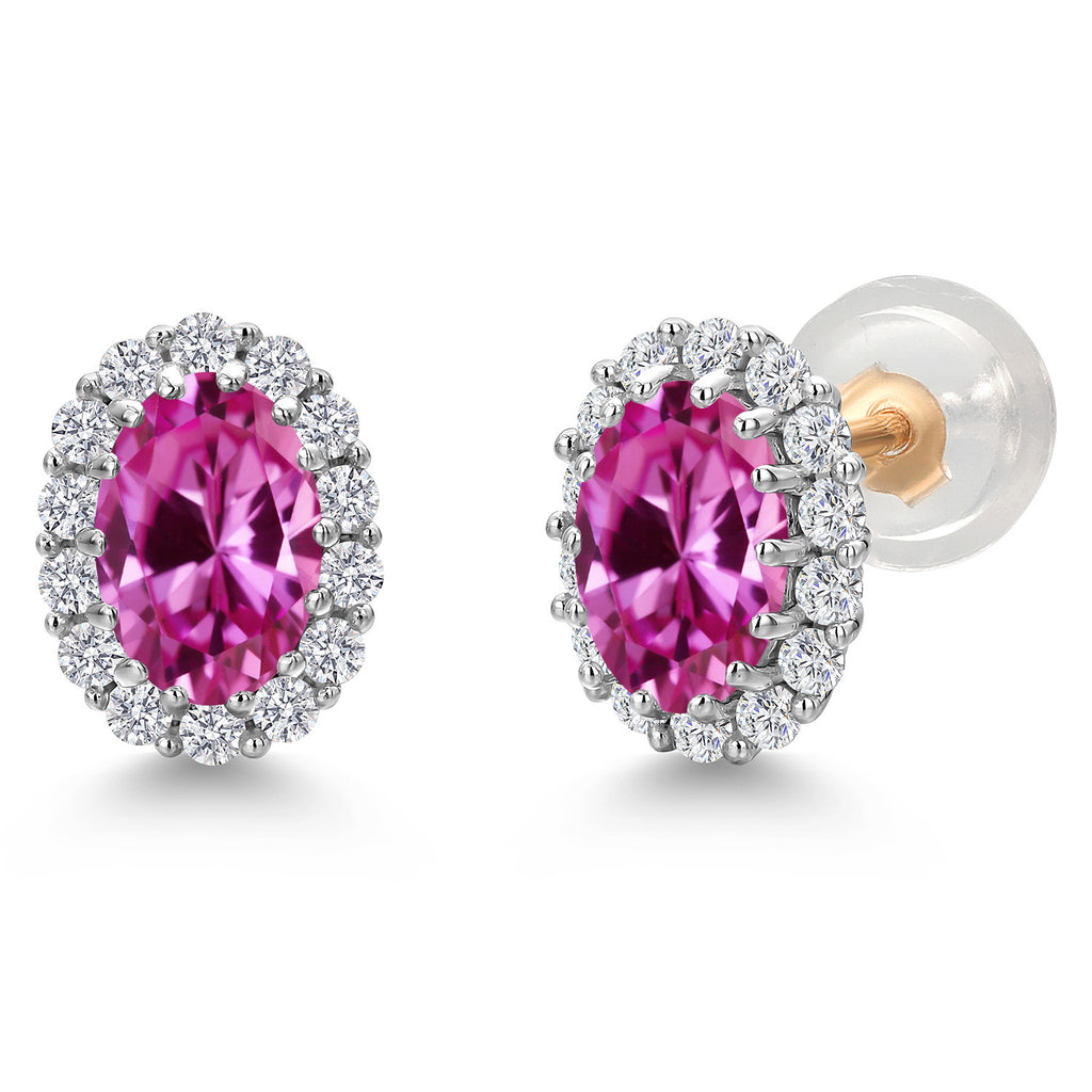 Pink Created Sapphire - September_Earrings in 925 Sterling Silver and 10K Yellow Gold