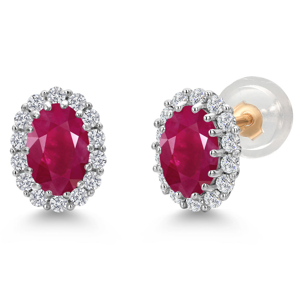 Ruby - July_Earrings in 925 Sterling Silver and 10K Yellow Gold