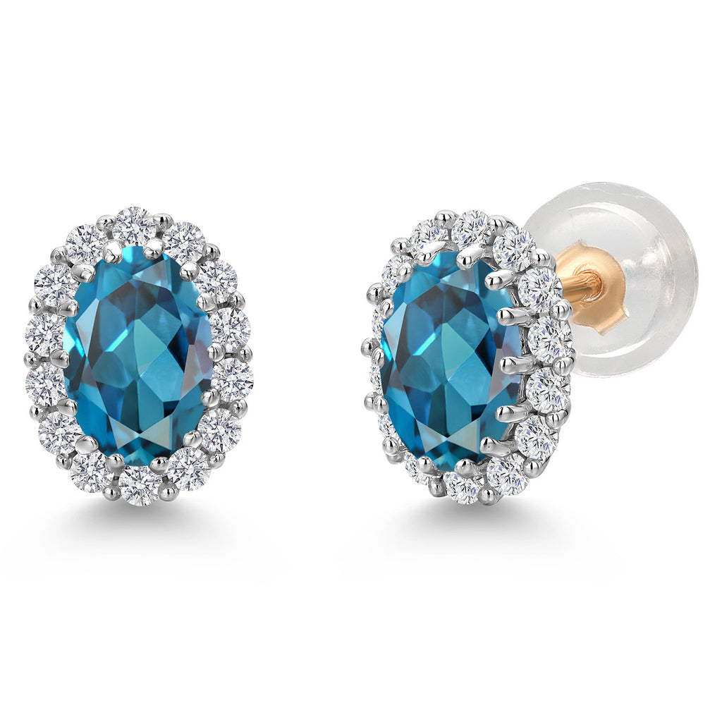 London Blue Topaz - November_Earrings in 925 Sterling Silver and 10K Yellow Gold