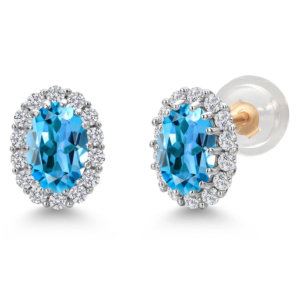 Swiss Blue Topaz - November_Earrings in 925 Sterling Silver and 10K Yellow Gold