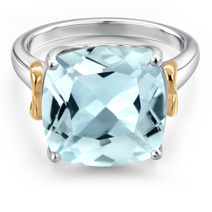 Gem Stone King 5-8 Cttw Gemstone Birthstone Solitaire Engagement Ring | 12MM Cushion | 925 Sterling Silver and 10K Yellow Gold | Wedding Anniversary Promise Ring