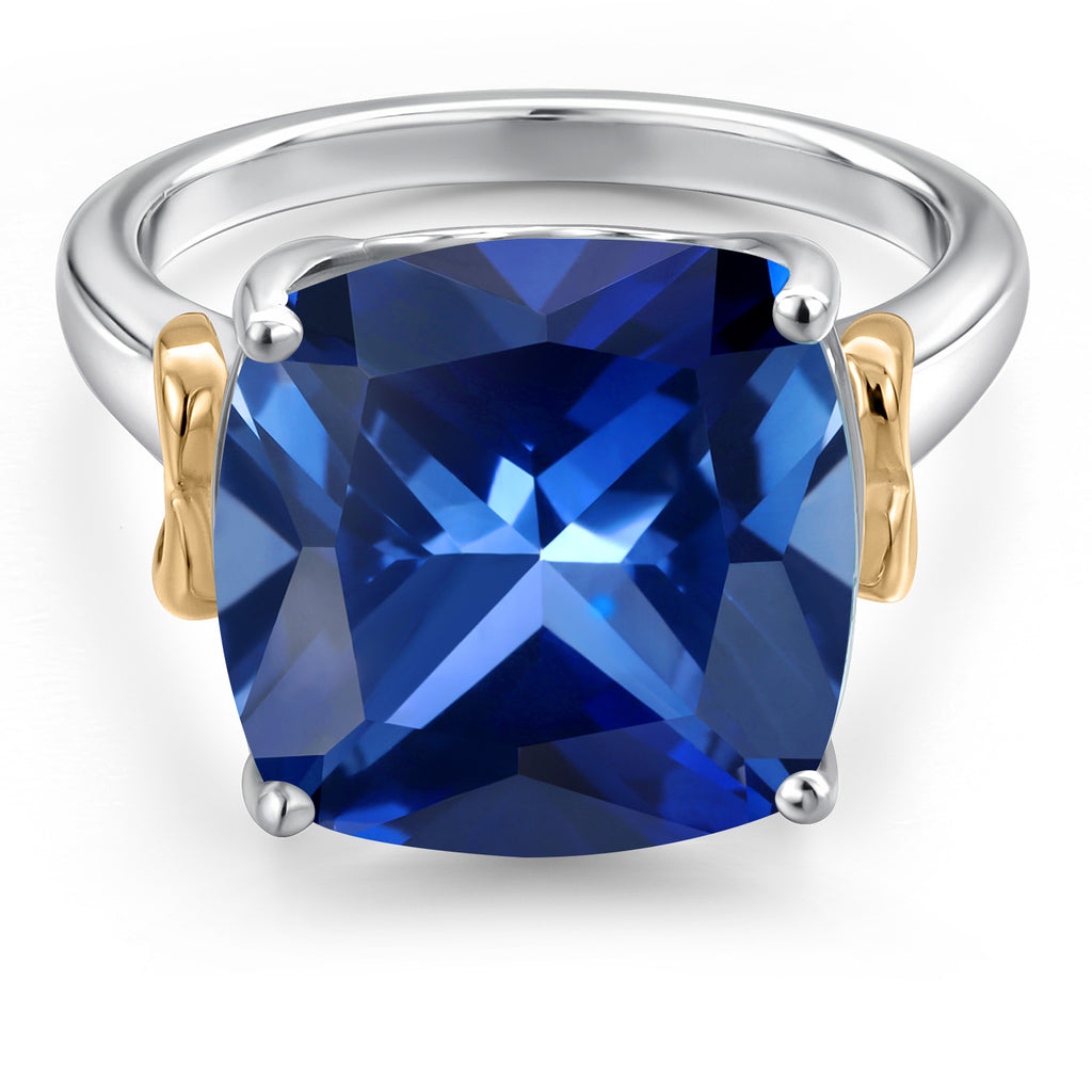 Blue Created Sapphire - September_5_Ring in 925 Sterling Silver and 10K Yellow Gold