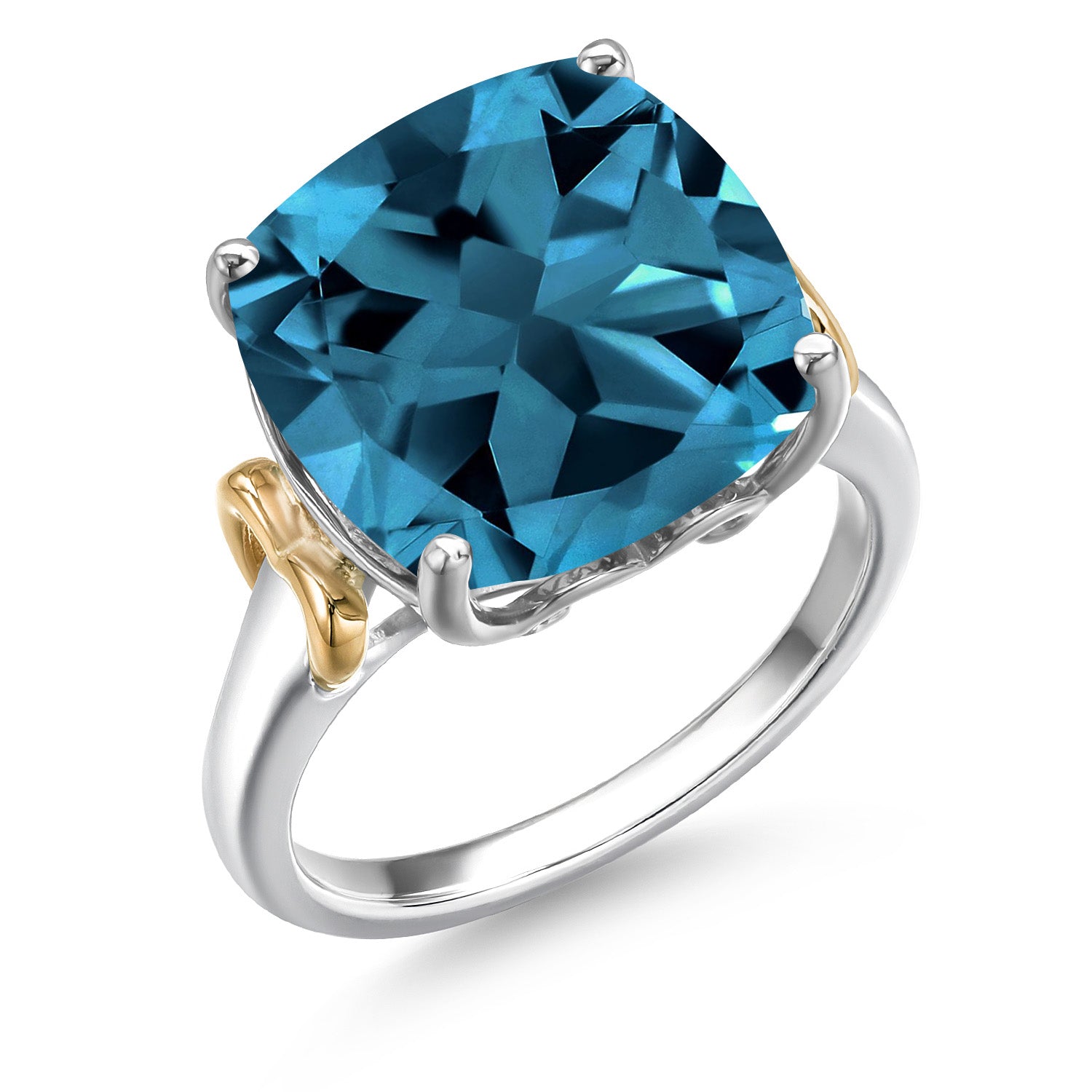 London Blue Topaz - November_5_Ring in 925 Sterling Silver and 10K Yellow Gold