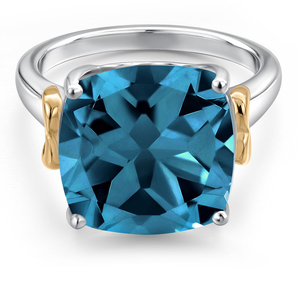 Gem Stone King 5-8 Cttw Gemstone Birthstone Solitaire Engagement Ring | 12MM Cushion | 925 Sterling Silver and 10K Yellow Gold | Wedding Anniversary Promise Ring