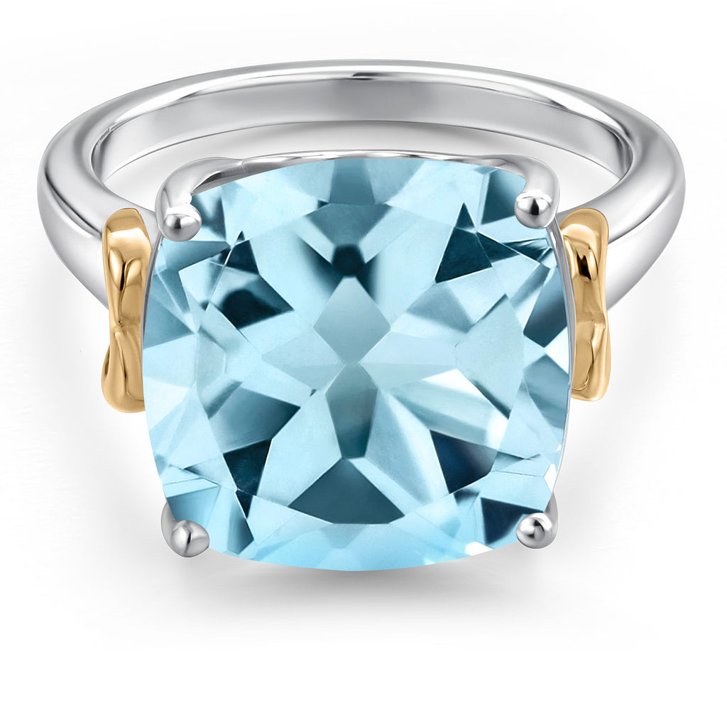 Sky Blue Topaz - November_9_Ring in 925 Sterling Silver and 10K Yellow Gold