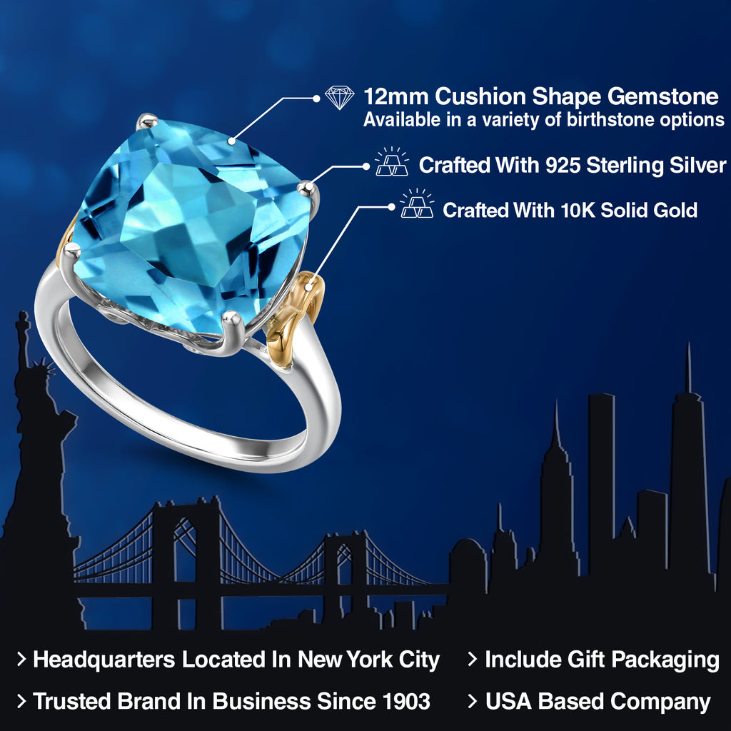 Swiss Blue Topaz - November_7_Ring in 925 Sterling Silver and 10K Yellow Gold