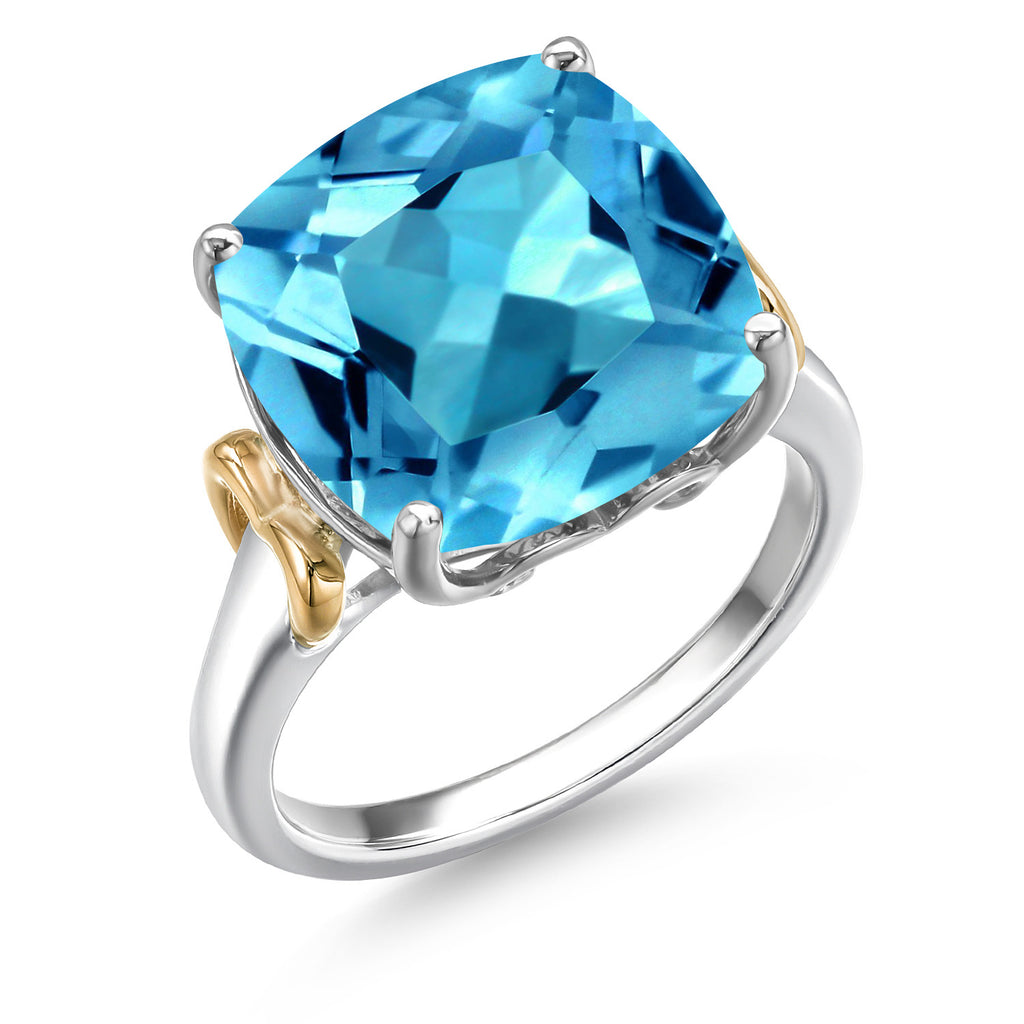 Swiss Blue Topaz - November_7_Ring in 925 Sterling Silver and 10K Yellow Gold