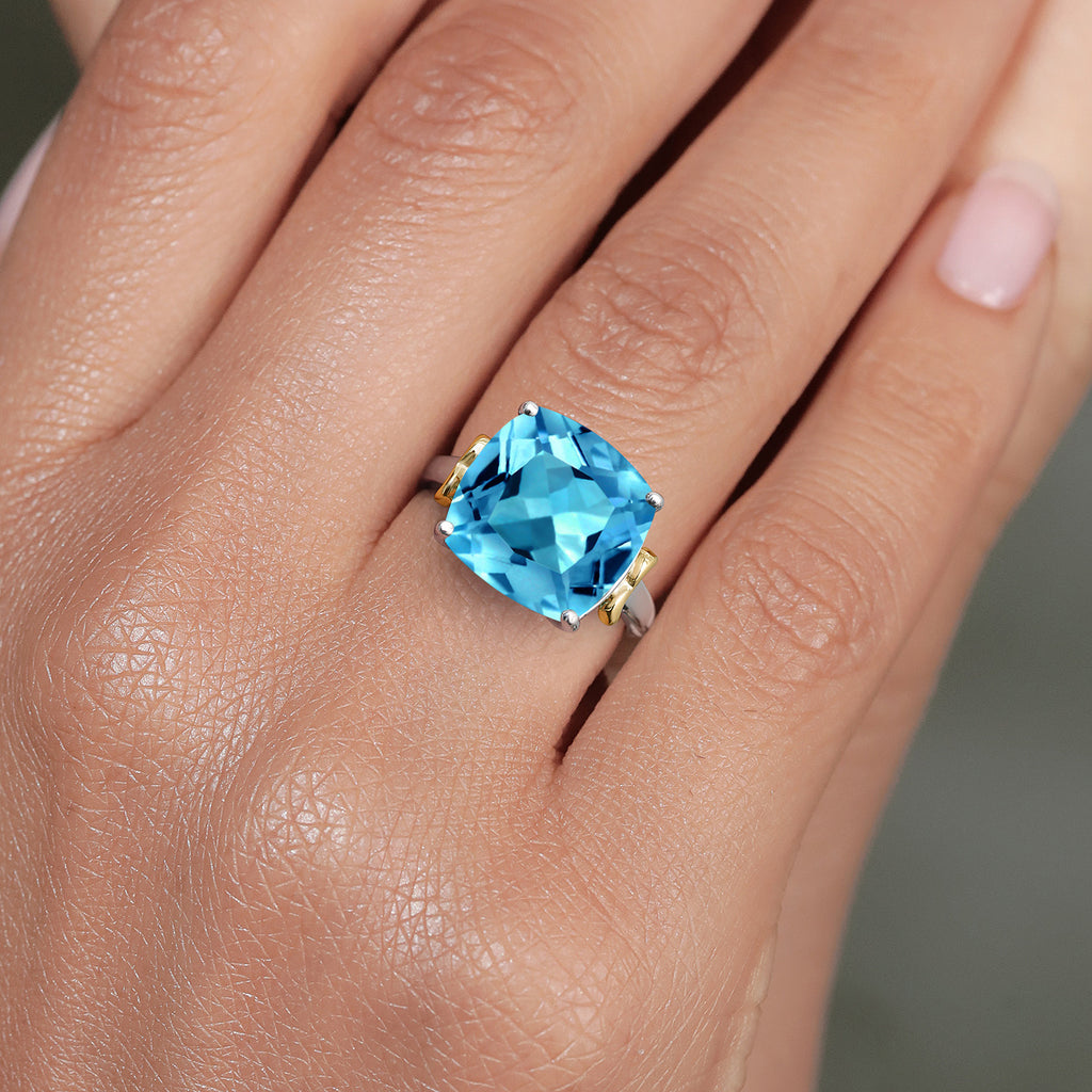 Swiss Blue Topaz - November_7_Ring in 925 Sterling Silver and 10K Yellow Gold
