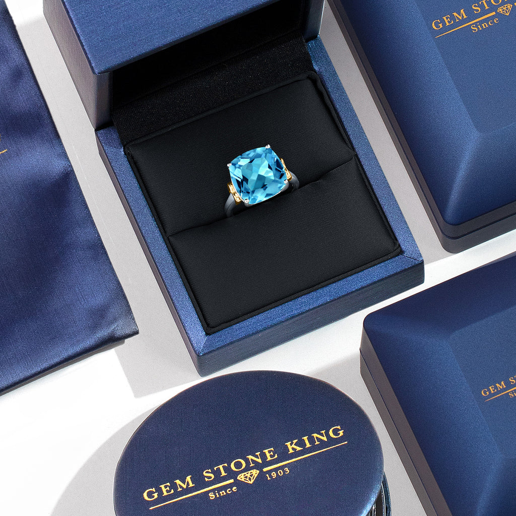 Swiss Blue Topaz - November_7_Ring in 925 Sterling Silver and 10K Yellow Gold