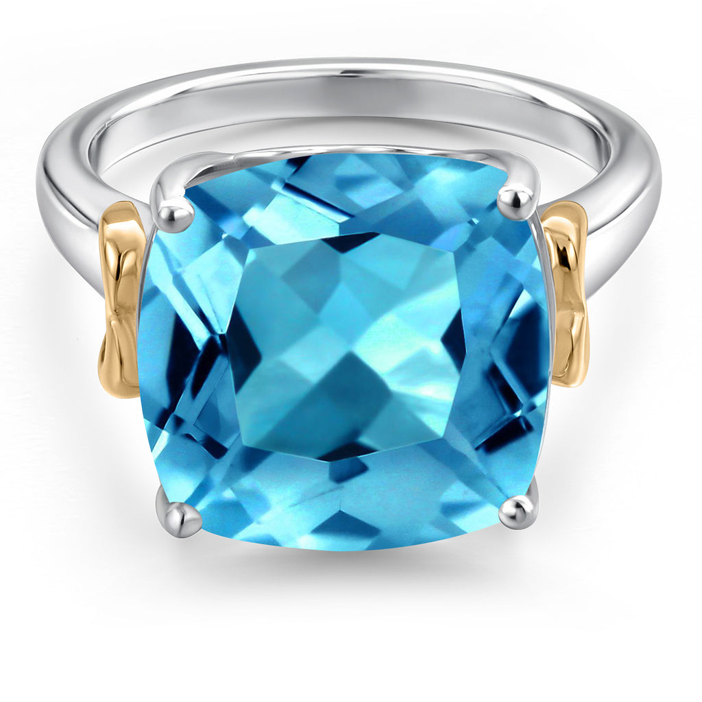 Swiss Blue Topaz - November_9_Ring in 925 Sterling Silver and 10K Yellow Gold