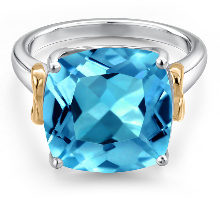 Gem Stone King 5-8 Cttw Gemstone Birthstone Solitaire Engagement Ring | 12MM Cushion | 925 Sterling Silver and 10K Yellow Gold | Wedding Anniversary Promise Ring