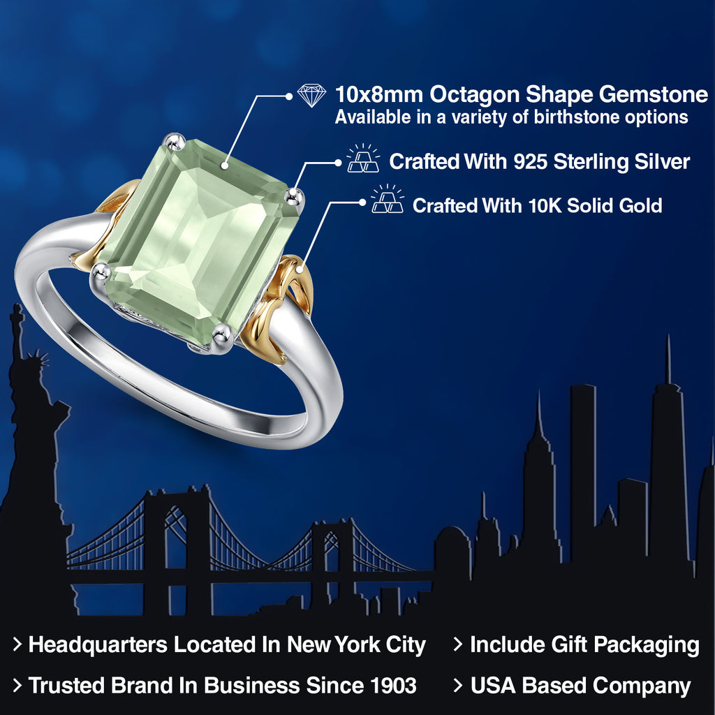 Prasiolite_5_Ring in 925 Sterling Silver and 10K Yellow Gold