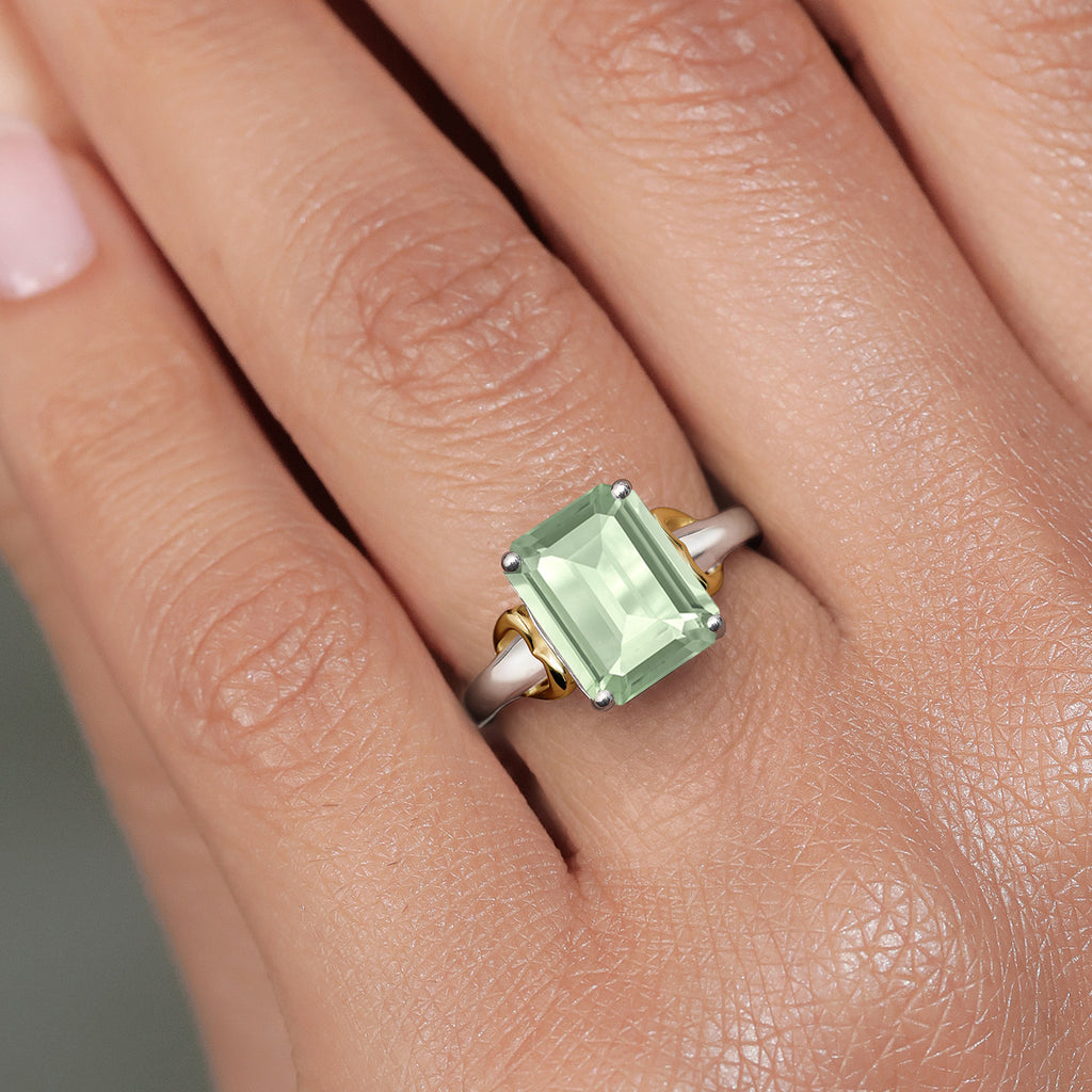 Prasiolite_5_Ring in 925 Sterling Silver and 10K Yellow Gold