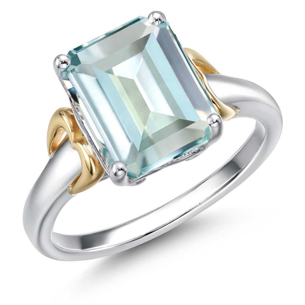 Created Aquamarine - March_6_Ring in 925 Sterling Silver and 10K Yellow Gold