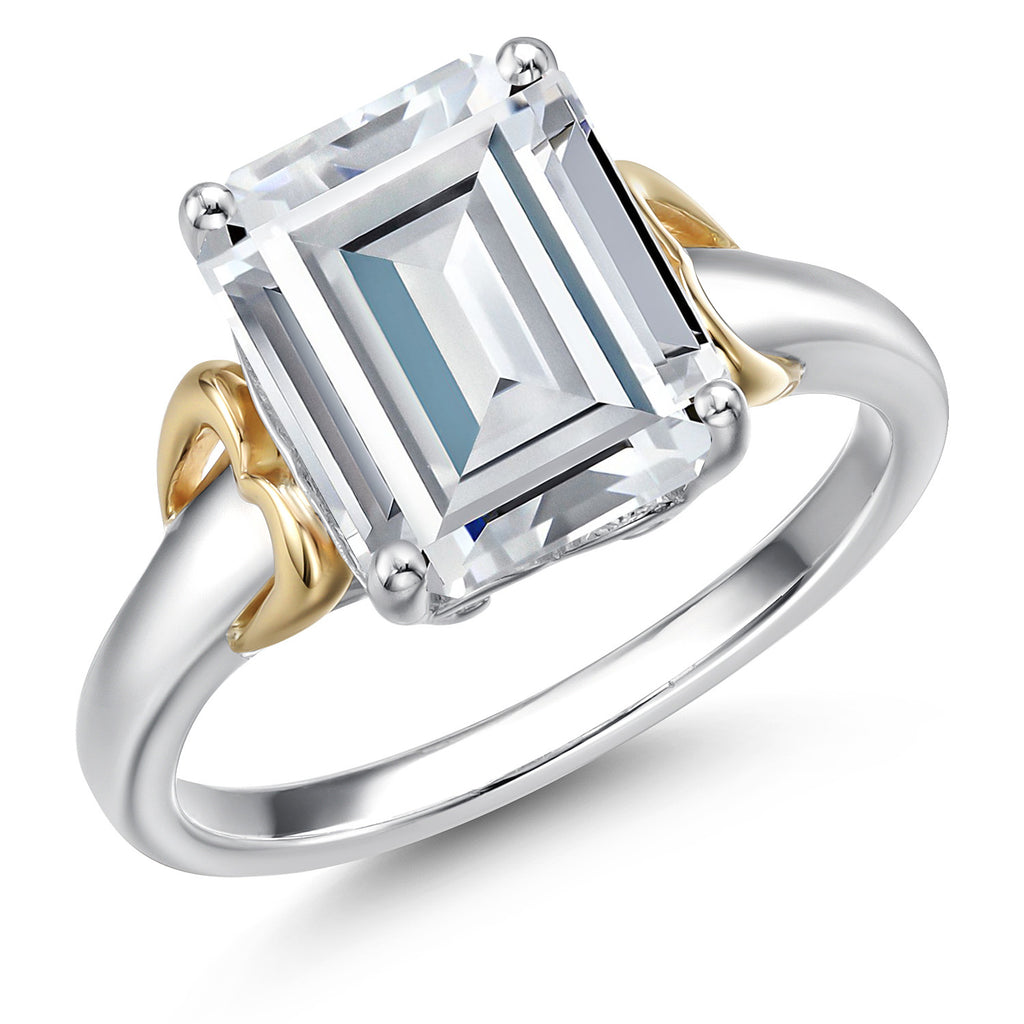 White Moissanite - April_5_Ring in 925 Sterling Silver and 10K Yellow Gold