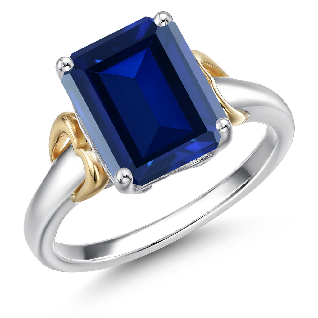 Created Sapphire - September_6_Ring in 925 Sterling Silver and 10K Yellow Gold