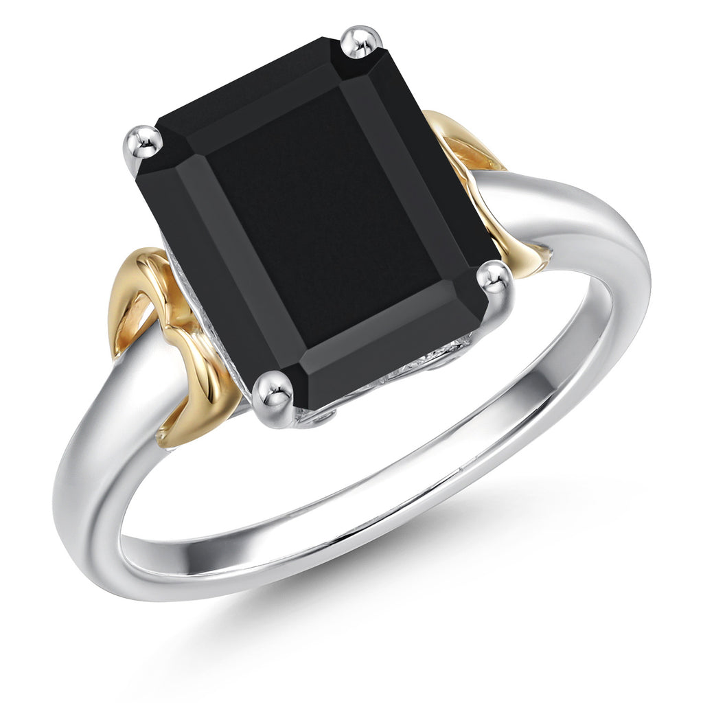 Onyx - December_7_Ring in 925 Sterling Silver and 10K Yellow Gold