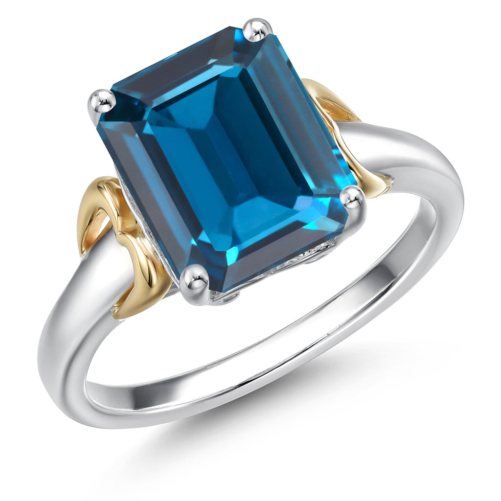 London Blue Topaz - November_9_Ring in 925 Sterling Silver and 10K Yellow Gold