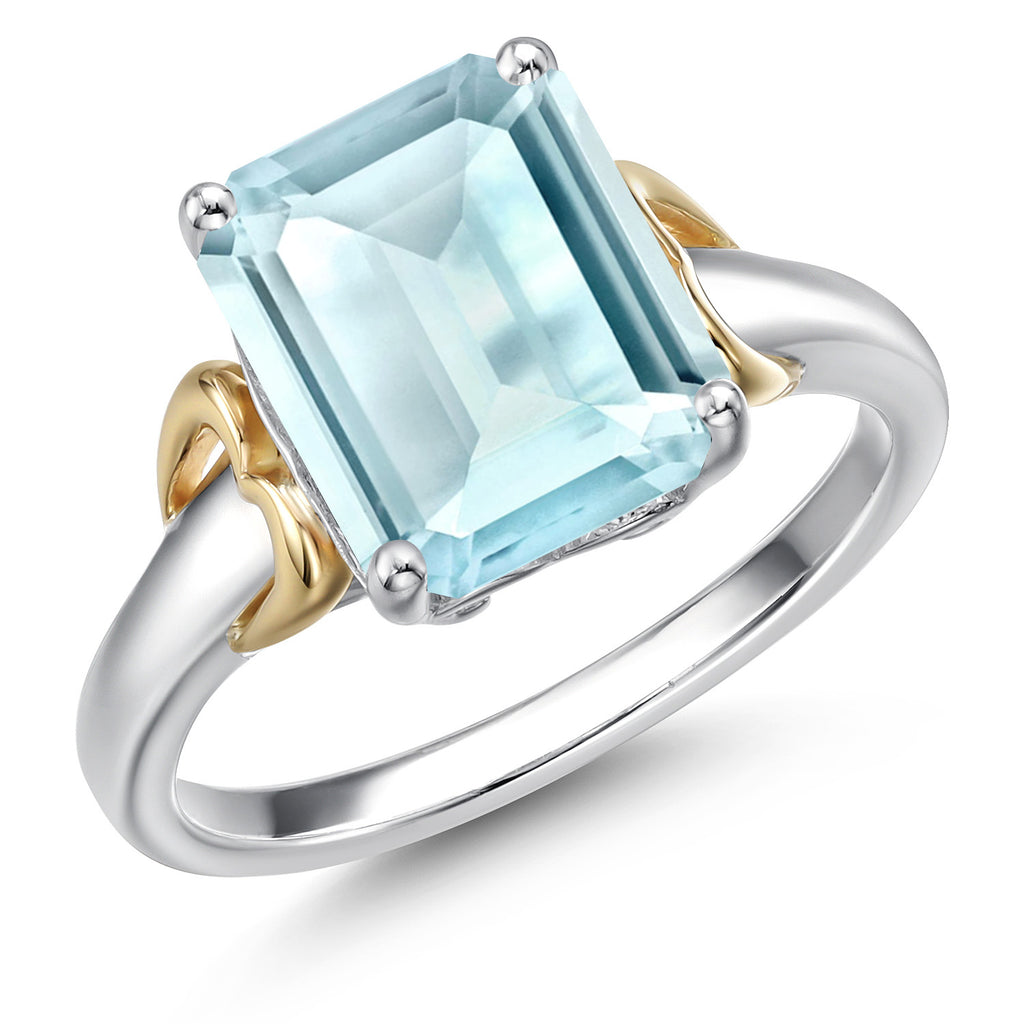 Sky Blue Topaz - November_7_Ring in 925 Sterling Silver and 10K Yellow Gold