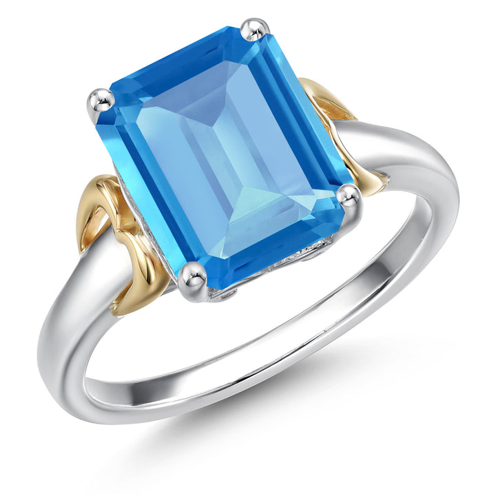 Swiss Blue Topaz - November_5_Ring in 925 Sterling Silver and 10K Yellow Gold