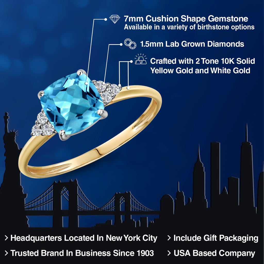 Swiss Blue Topaz - November_9_Ring in 10K Two Tone Gold
