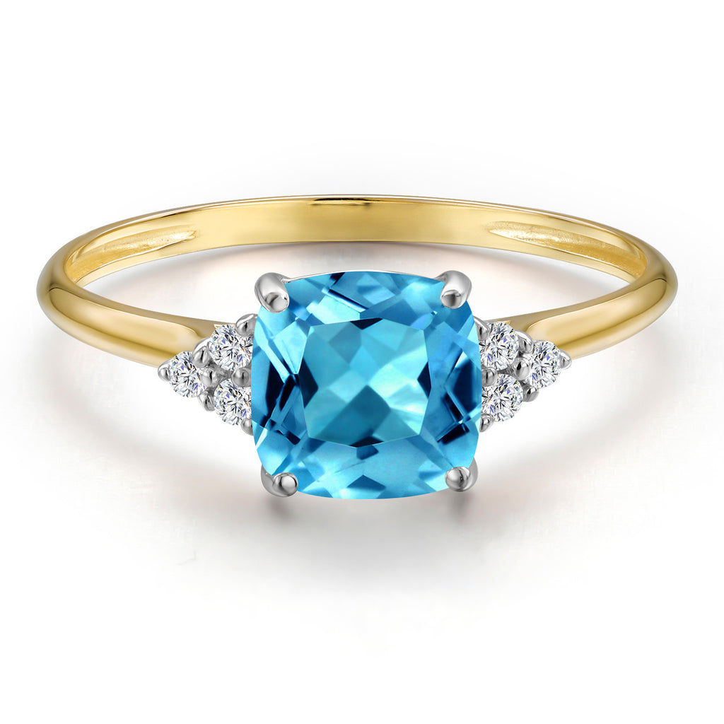 Swiss Blue Topaz - November_9_Ring in 10K Two Tone Gold
