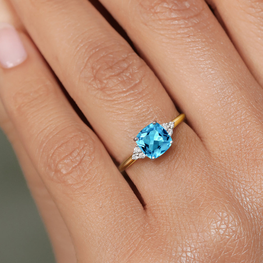 Swiss Blue Topaz - November_9_Ring in 10K Two Tone Gold