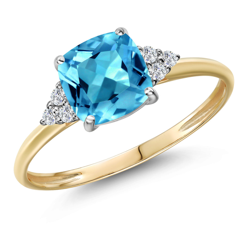 Swiss Blue Topaz - November_8_Ring in 10K Two Tone Gold