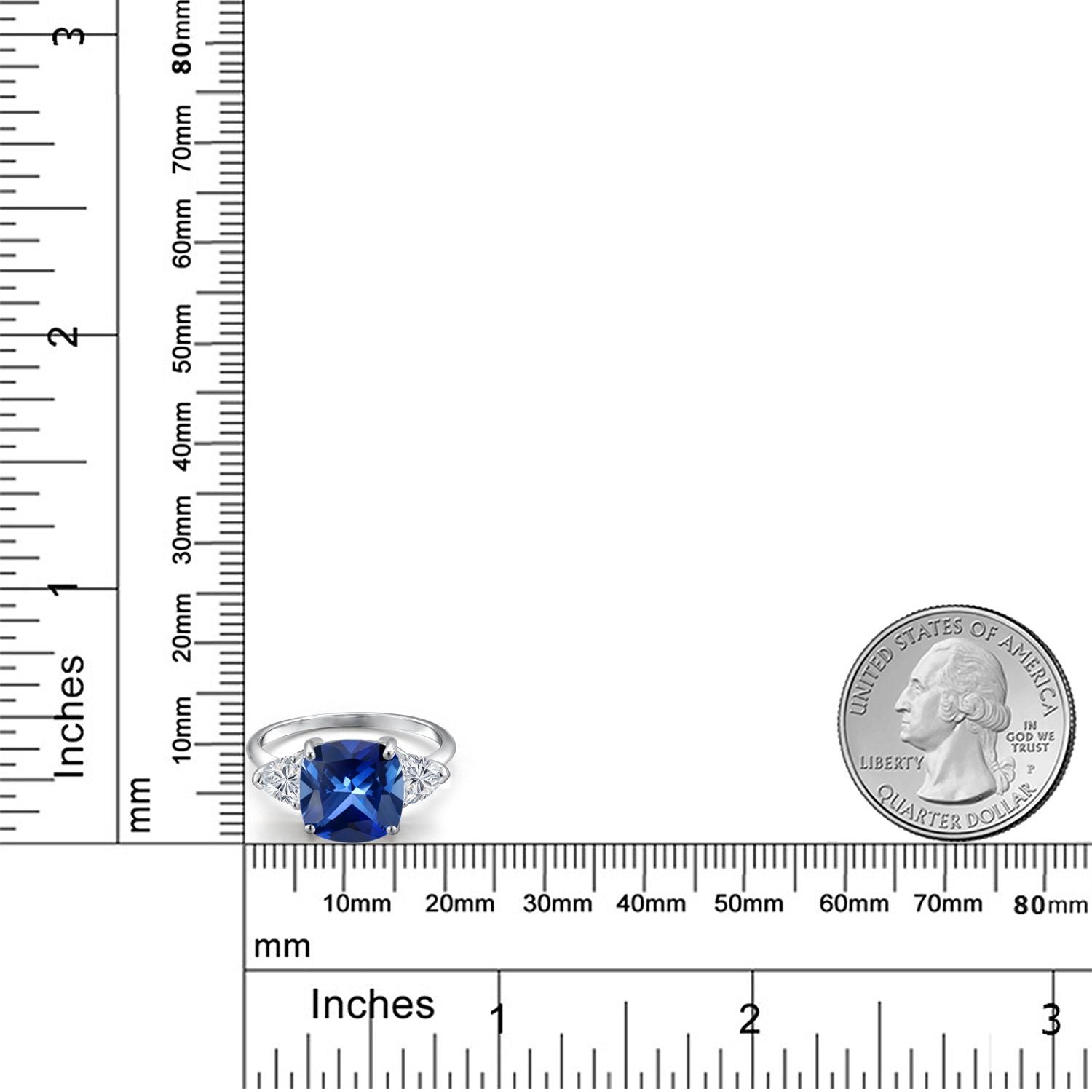 10K White Gold Blue Created Sapphire and Lab Grown Diamond Engagement Ring For Women | 6.06 Cttw | Cushion 10MM | Gemstone September Birthstone | Available in Size 5,6,7,8,9