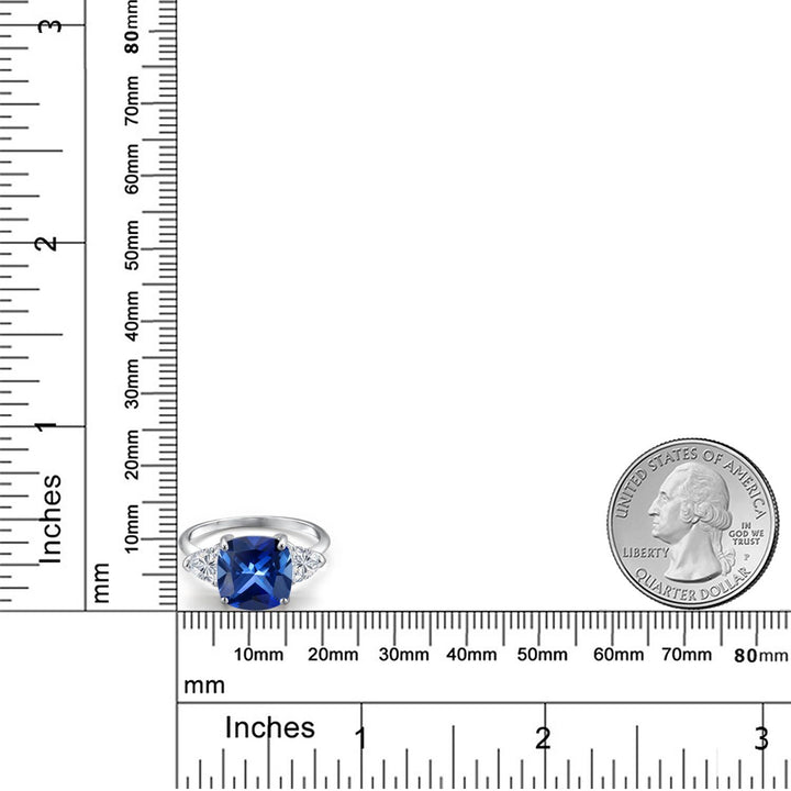 10K White Gold Blue Created Sapphire and Lab Grown Diamond Engagement Ring For Women | 6.06 Cttw | Cushion 10MM | Gemstone September Birthstone | Available in Size 5,6,7,8,9