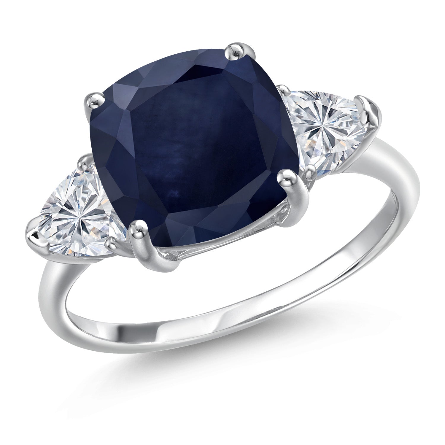 10K White Gold Blue Sapphire and Lab Grown Diamond Engagement Ring For Women | 5.34 Cttw | Cushion 10MM | Gemstone September Birthstone | Available in Size 5,6,7,8,9