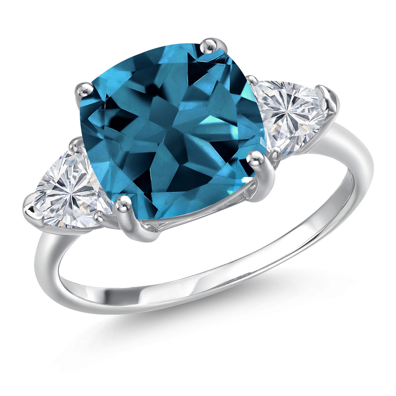 10K White Gold London Blue Topaz and Lab Grown Diamond Engagement Ring For Women | 5.94 Cttw | Cushion 10MM | Gemstone November Birthstone | Available in Size 5,6,7,8,9