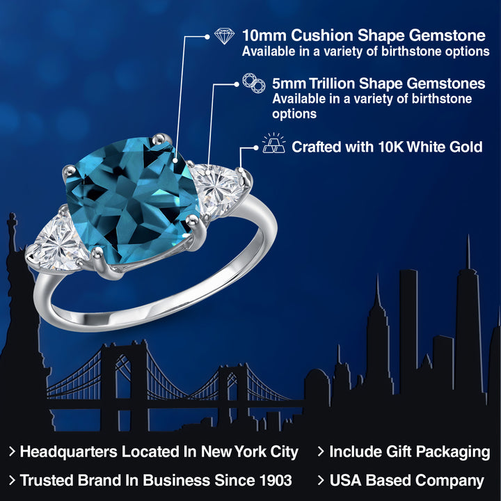 10K White Gold London Blue Topaz and Lab Grown Diamond Engagement Ring For Women | 5.94 Cttw | Cushion 10MM | Gemstone November Birthstone | Available in Size 5,6,7,8,9