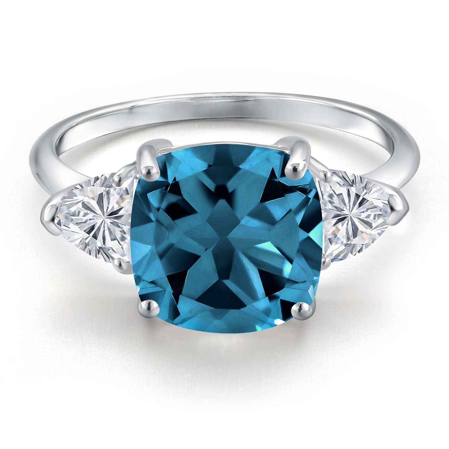 10K White Gold London Blue Topaz and Lab Grown Diamond Engagement Ring For Women | 5.94 Cttw | Cushion 10MM | Gemstone November Birthstone | Available in Size 5,6,7,8,9