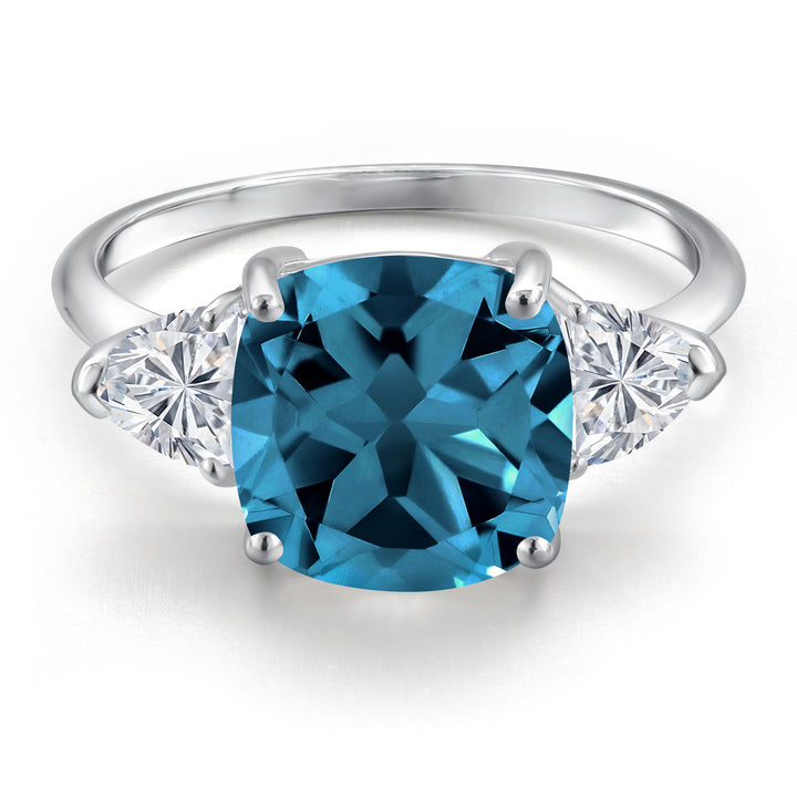 10K White Gold London Blue Topaz and Lab Grown Diamond Engagement Ring For Women | 5.94 Cttw | Cushion 10MM | Gemstone November Birthstone | Available in Size 5,6,7,8,9