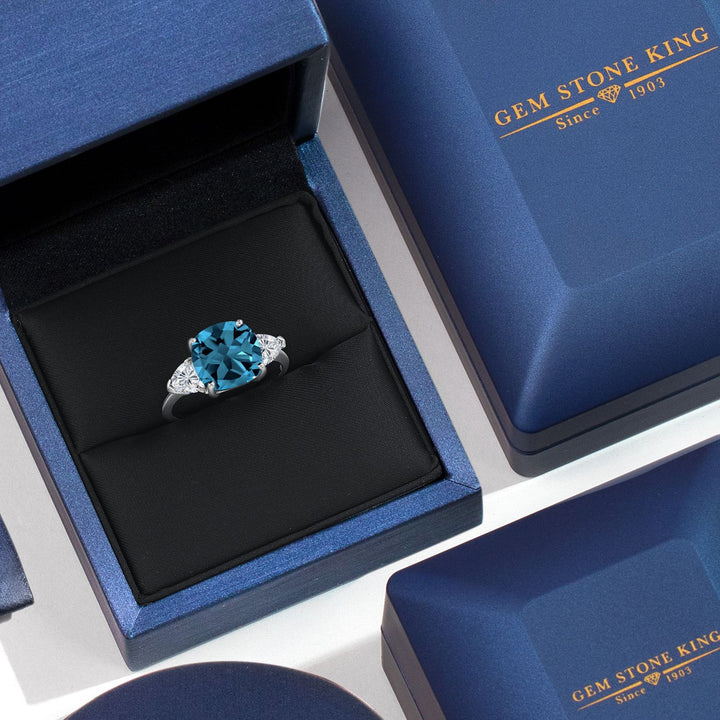 10K White Gold London Blue Topaz and Lab Grown Diamond Engagement Ring For Women | 5.94 Cttw | Cushion 10MM | Gemstone November Birthstone | Available in Size 5,6,7,8,9