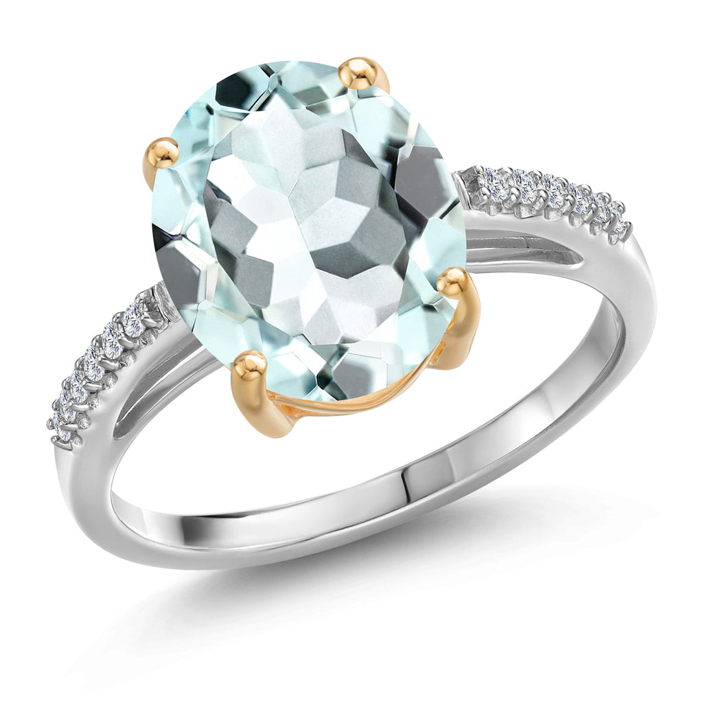 Sky Blue Simulated Aquamarine - March_7_Ring in 925 Sterling Silver and 10K Yellow Gold
