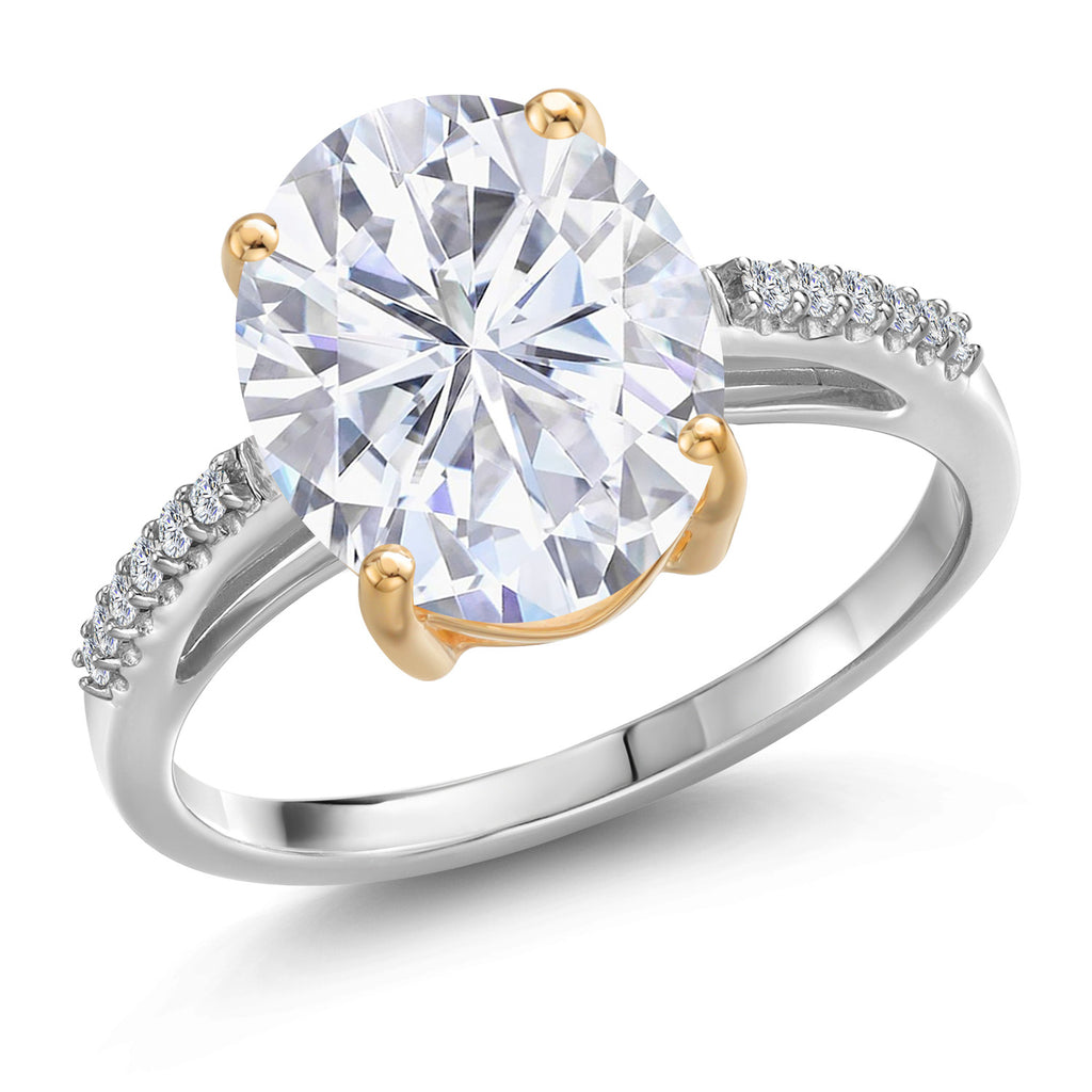 Moissanite - April_8_Ring in 925 Sterling Silver and 10K Yellow Gold