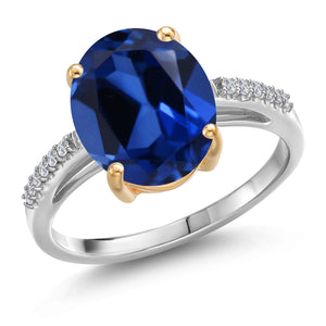 Created Sapphire - September_5_Ring in 925 Sterling Silver and 10K Yellow Gold